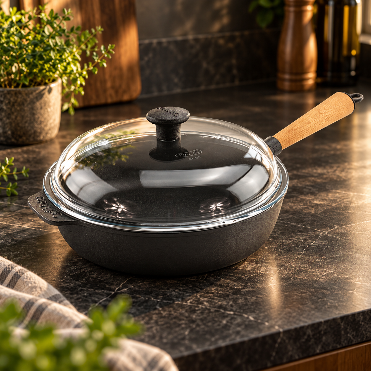 Carl Victor CVD28BG Μαντεμένιο Τηγάνι 28cm με Καπάκι Pyrex